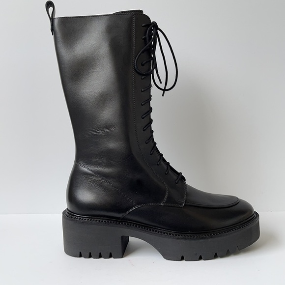 ASOS DESIGN Alpha Premium Leather Lace-Up Boots Black Size 9 | Chunky Platform - Picture 5 of 10